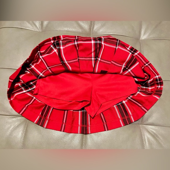 Justice Girls 6/7 Red Plaid School Uniform lace up varsity skirt built in shorts - Picture 4 of 5